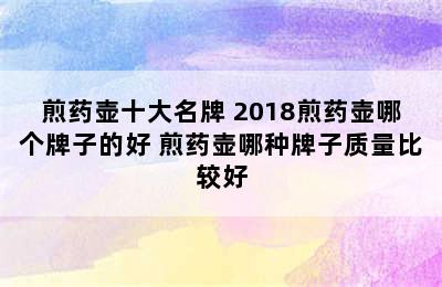 煎药壶十大名牌 2018煎药壶哪个牌子的好 煎药壶哪种牌子质量比较好